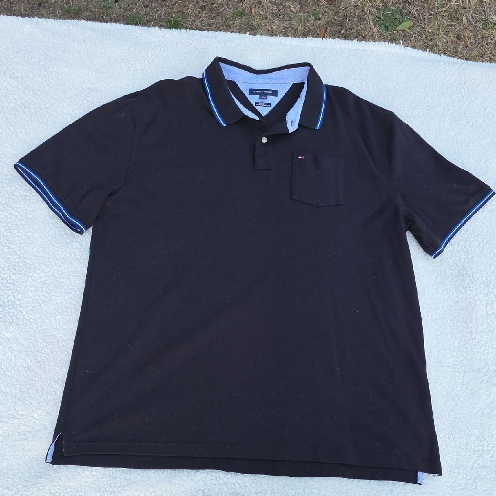 Tommy Hilfiger Mens Black Navy Blue 3XL Polo Shirt 100% Cotton Preppy Custom Fit